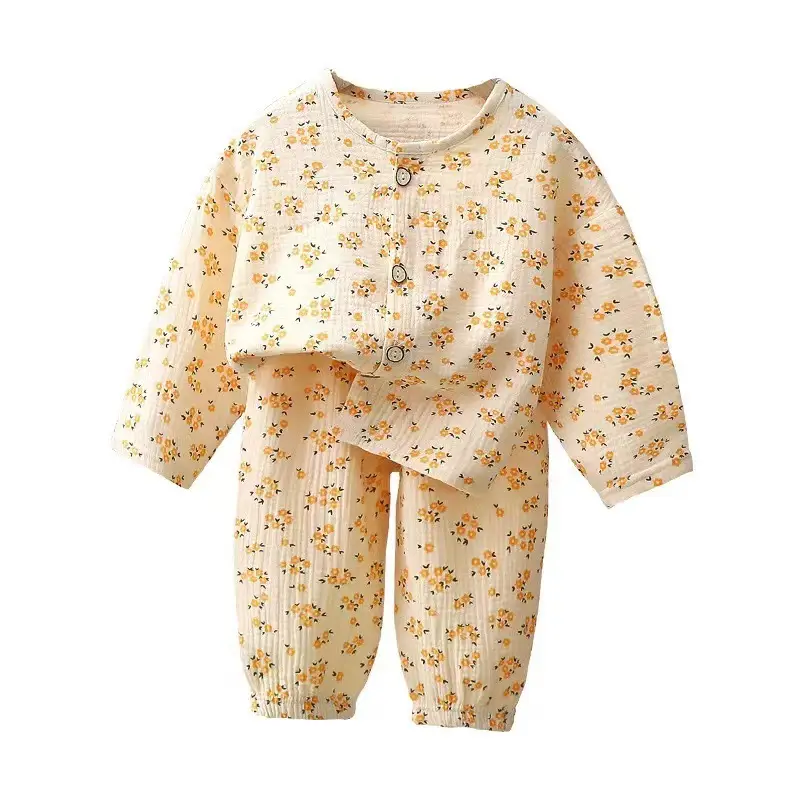 Children's Pajamas Set Baby Cartoon Pure Cotton Gauze Boys and Girls Cotton Gauze Nine-quarter Sleeve Home Clothes Girls Home Clothes