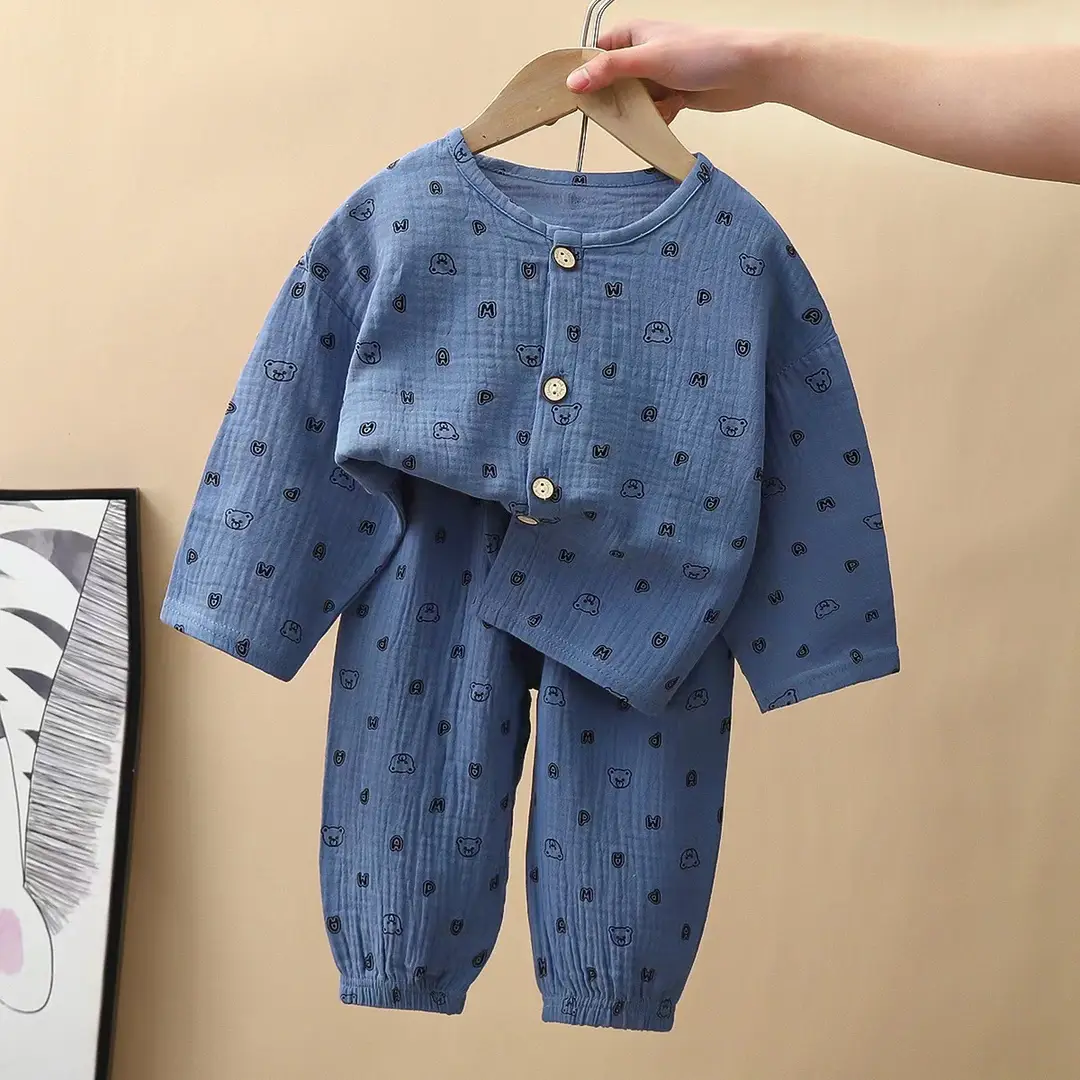 Children's Pajamas Set Baby Cartoon Pure Cotton Gauze Boys and Girls Cotton Gauze Nine-quarter Sleeve Home Clothes Girls Home Clothes