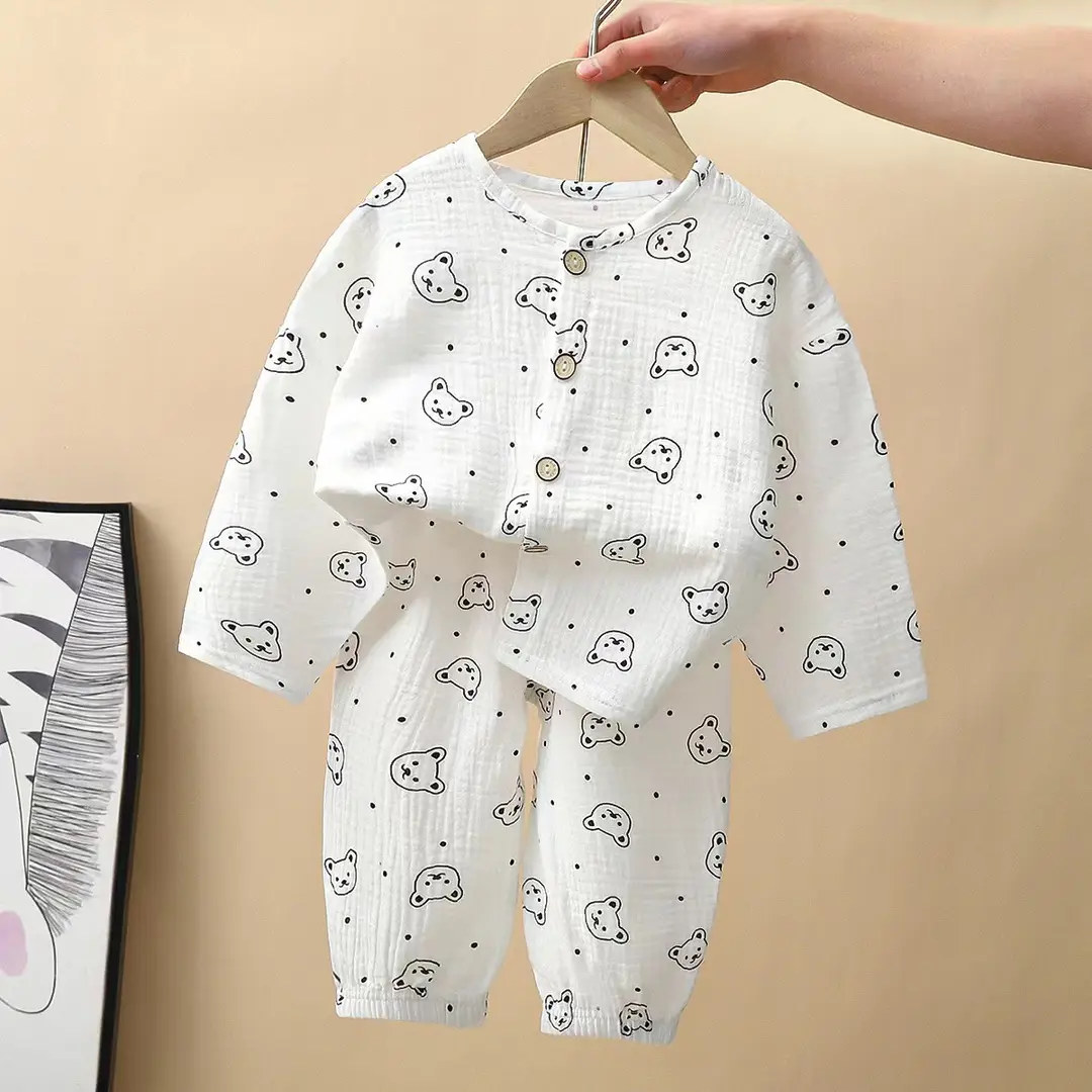 Children's Pajamas Set Baby Cartoon Pure Cotton Gauze Boys and Girls Cotton Gauze Nine-quarter Sleeve Home Clothes Girls Home Clothes