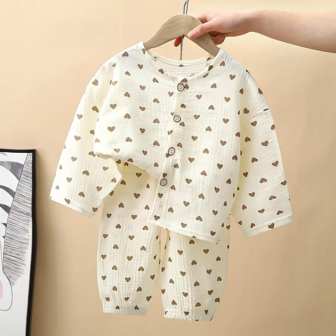 Children's Pajamas Set Baby Cartoon Pure Cotton Gauze Boys and Girls Cotton Gauze Nine-quarter Sleeve Home Clothes Girls Home Clothes