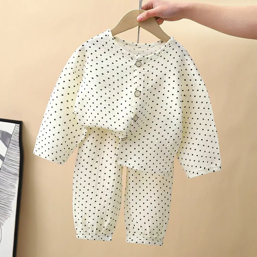 Children's Pajamas Set Baby Cartoon Pure Cotton Gauze Boys and Girls Cotton Gauze Nine-quarter Sleeve Home Clothes Girls Home Clothes