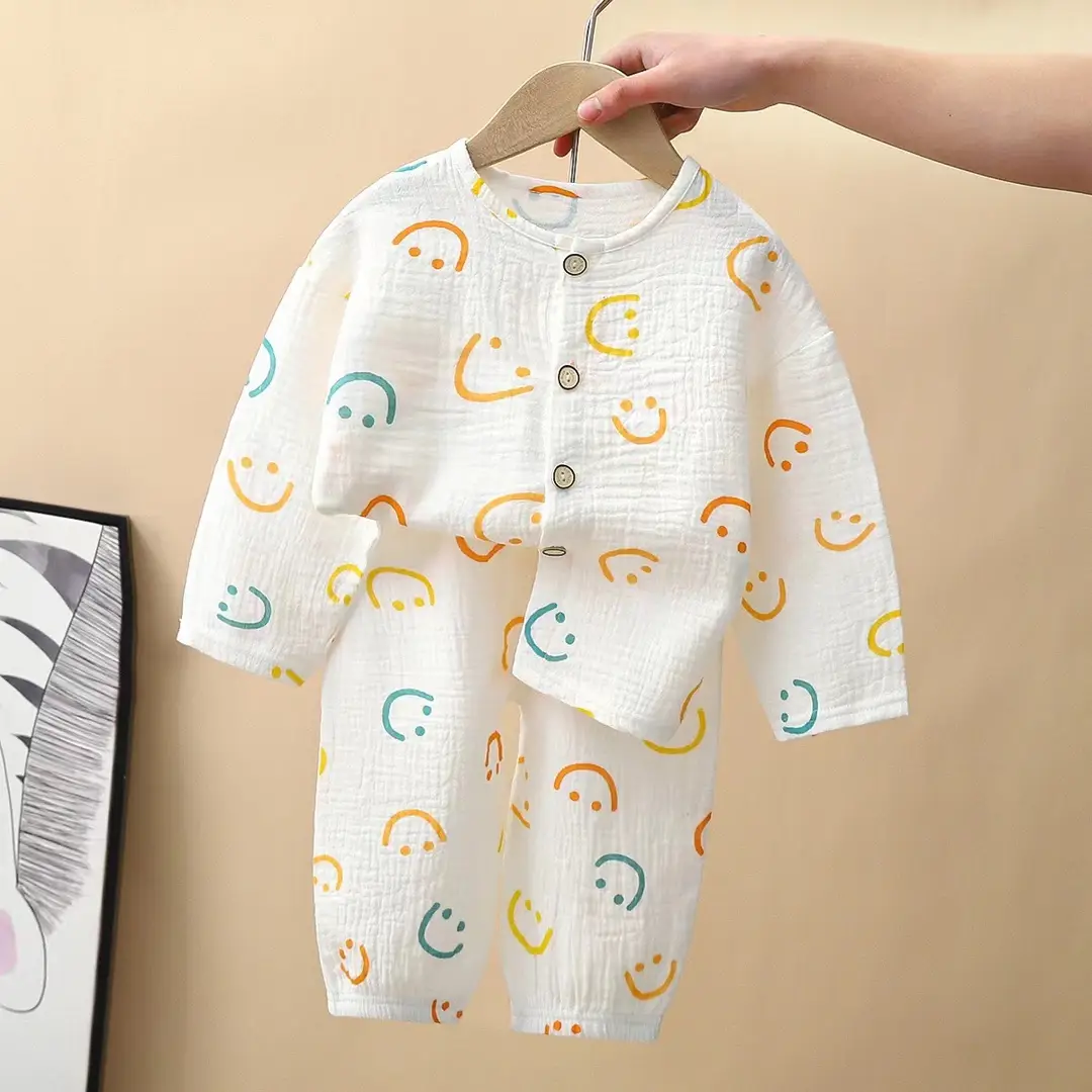 Children's Pajamas Set Baby Cartoon Pure Cotton Gauze Boys and Girls Cotton Gauze Nine-quarter Sleeve Home Clothes Girls Home Clothes
