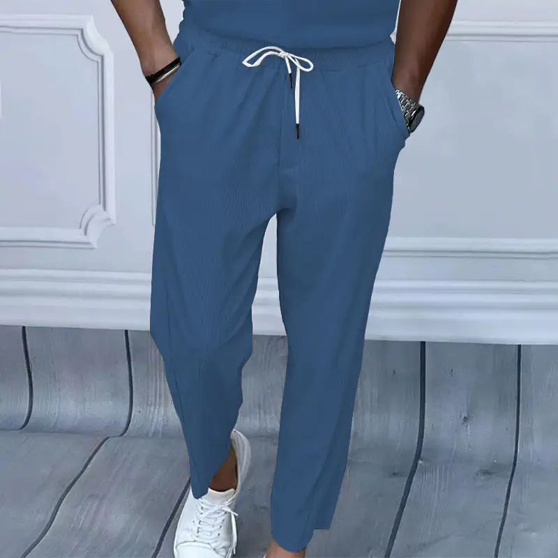 Men Grey Loose Straight Corduroy Pants American Oversize - Image 9