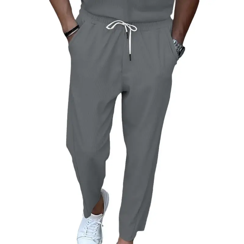 Men Grey Loose Straight Corduroy Pants American Oversize - Image 10
