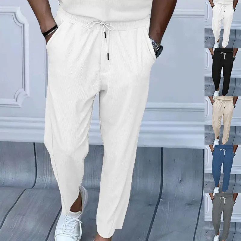 Men Grey Loose Straight Corduroy Pants American Oversize — feature 2