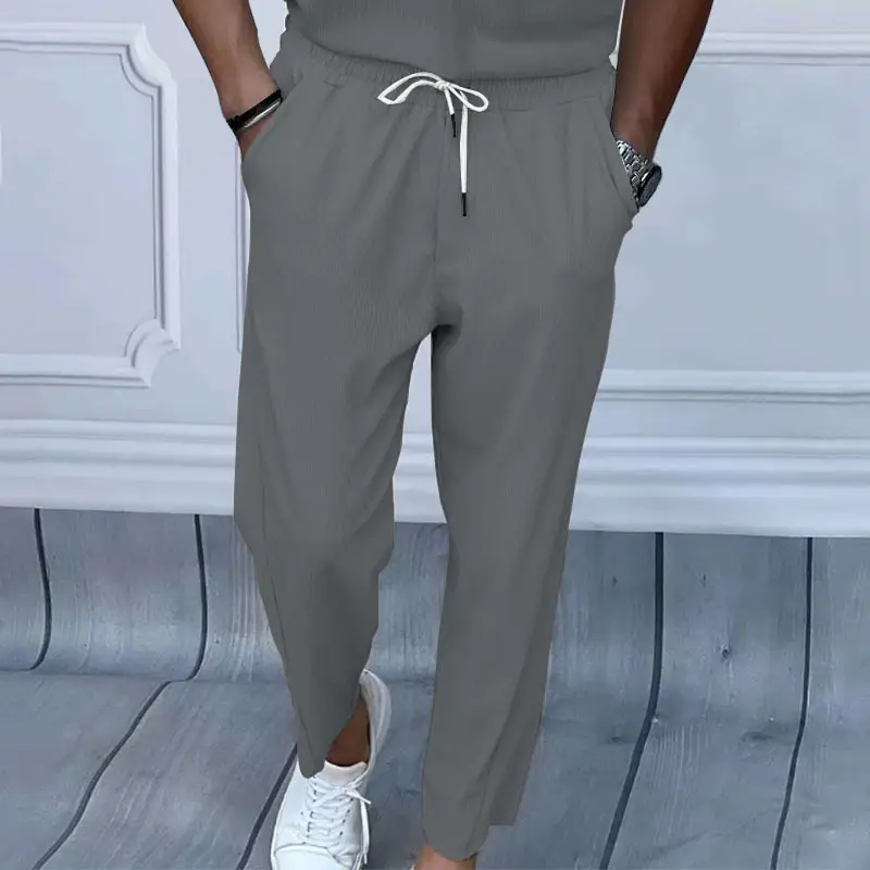 Men Grey Loose Straight Corduroy Pants American Oversize - Image 4