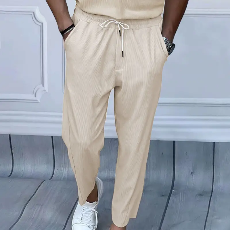 Men Grey Loose Straight Corduroy Pants American Oversize - Image 5