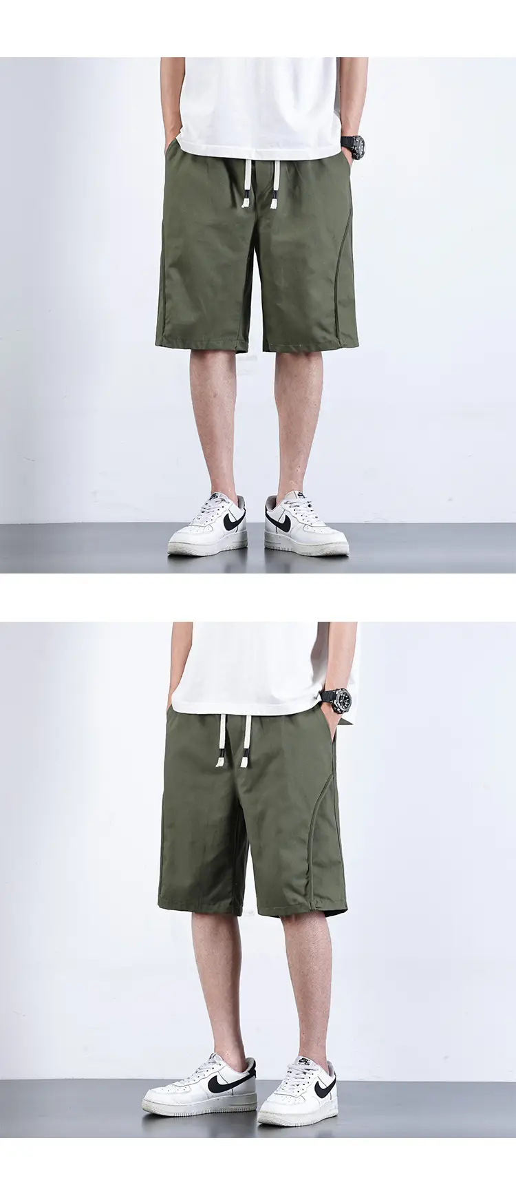 Men Army Green Shorts Mid-Length Functional Summer Wear — feature 2