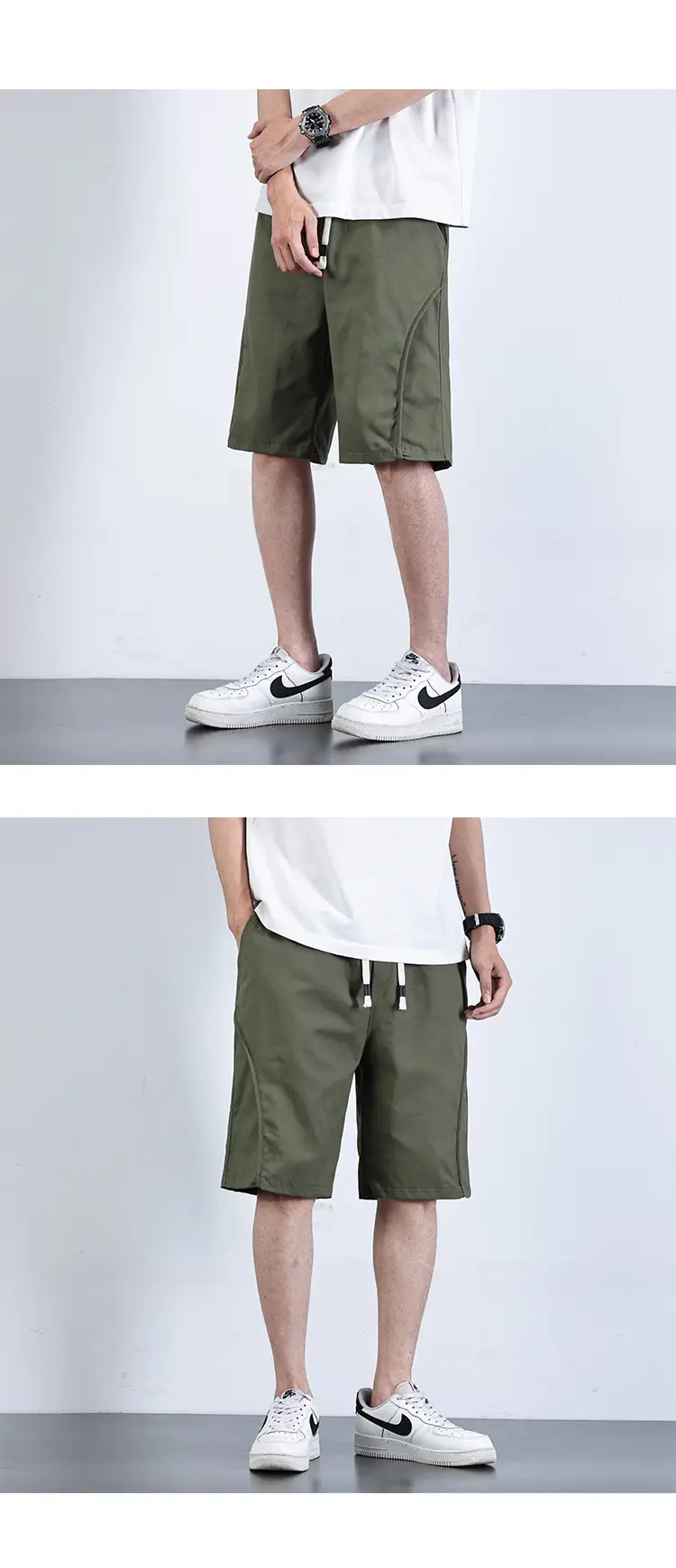 Men Army Green Shorts Mid-Length Functional Summer Wear — feature 3