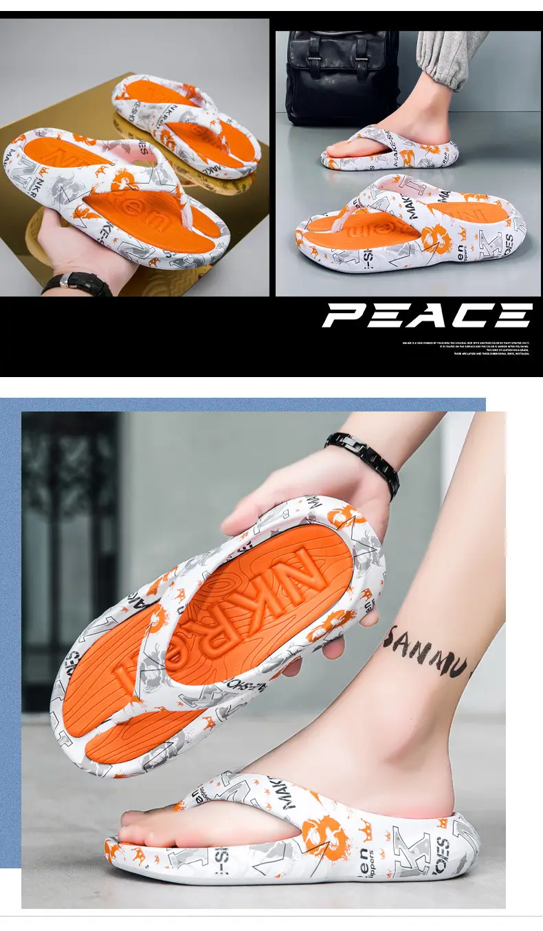 Summer plus size Thick Sole Outwear Flip Flops Men's Flip Flops Trendy Distinctive Non-slip Beach Shoes — feature 10