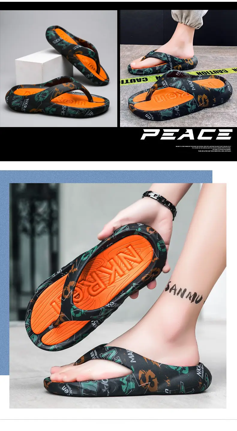 Summer plus size Thick Sole Outwear Flip Flops Men's Flip Flops Trendy Distinctive Non-slip Beach Shoes — feature 8