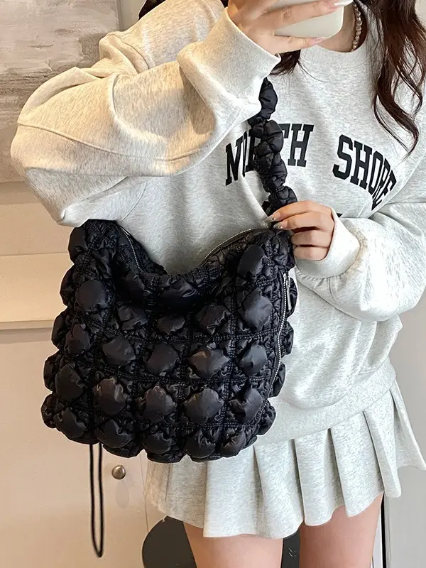 Pink Bubble Pleated Shoulder Bag for Women - Image 6
