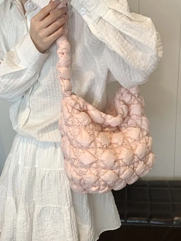 Pink Bubble Pleated Shoulder Bag for Women - Image 8