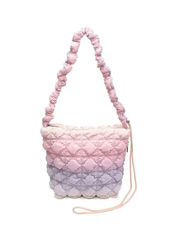 Pink Bubble Pleated Shoulder Bag for Women - Image 9