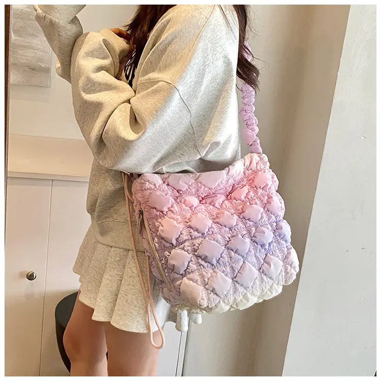 Pink Bubble Pleated Shoulder Bag for Women — feature 10