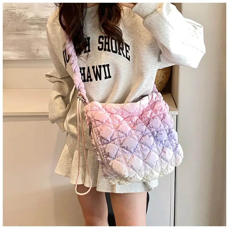 Pink Bubble Pleated Shoulder Bag for Women — feature 11