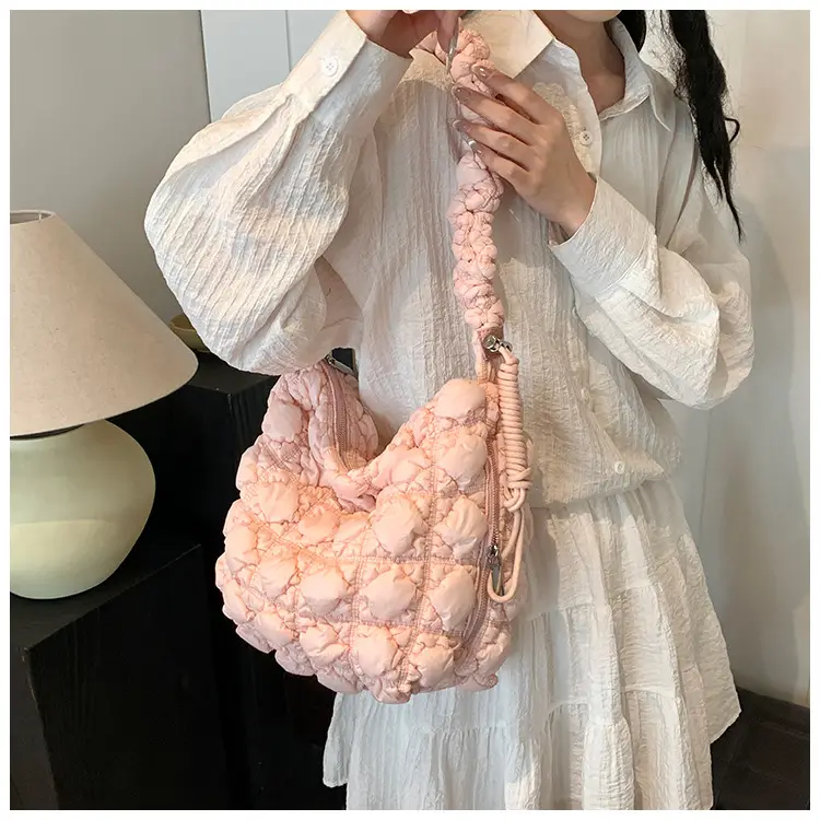 Pink Bubble Pleated Shoulder Bag for Women — feature 12