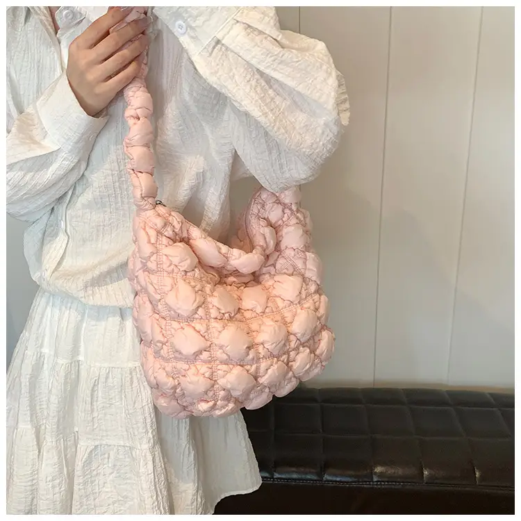 Pink Bubble Pleated Shoulder Bag for Women — feature 14