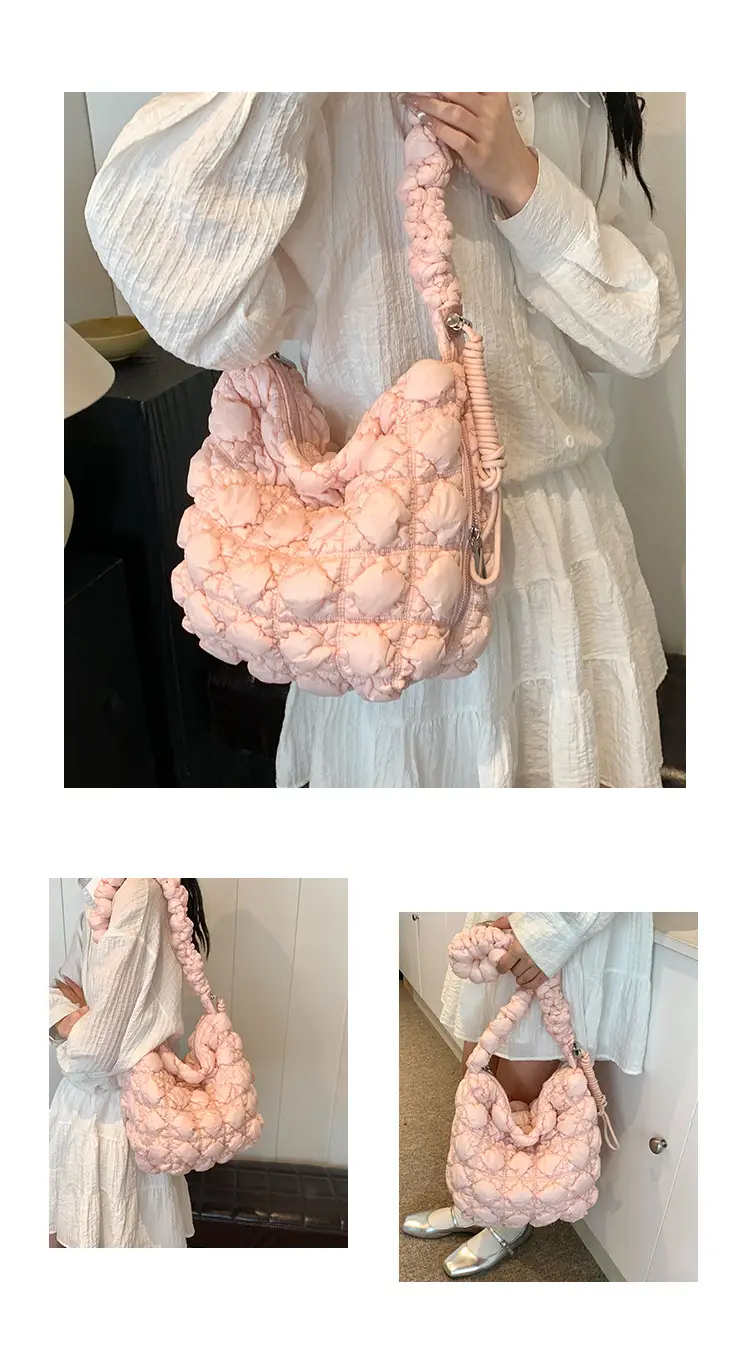 Pink Bubble Pleated Shoulder Bag for Women — feature 18