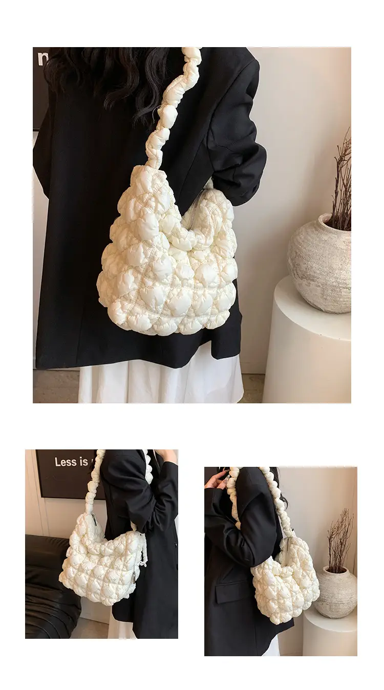 Pink Bubble Pleated Shoulder Bag for Women — feature 19