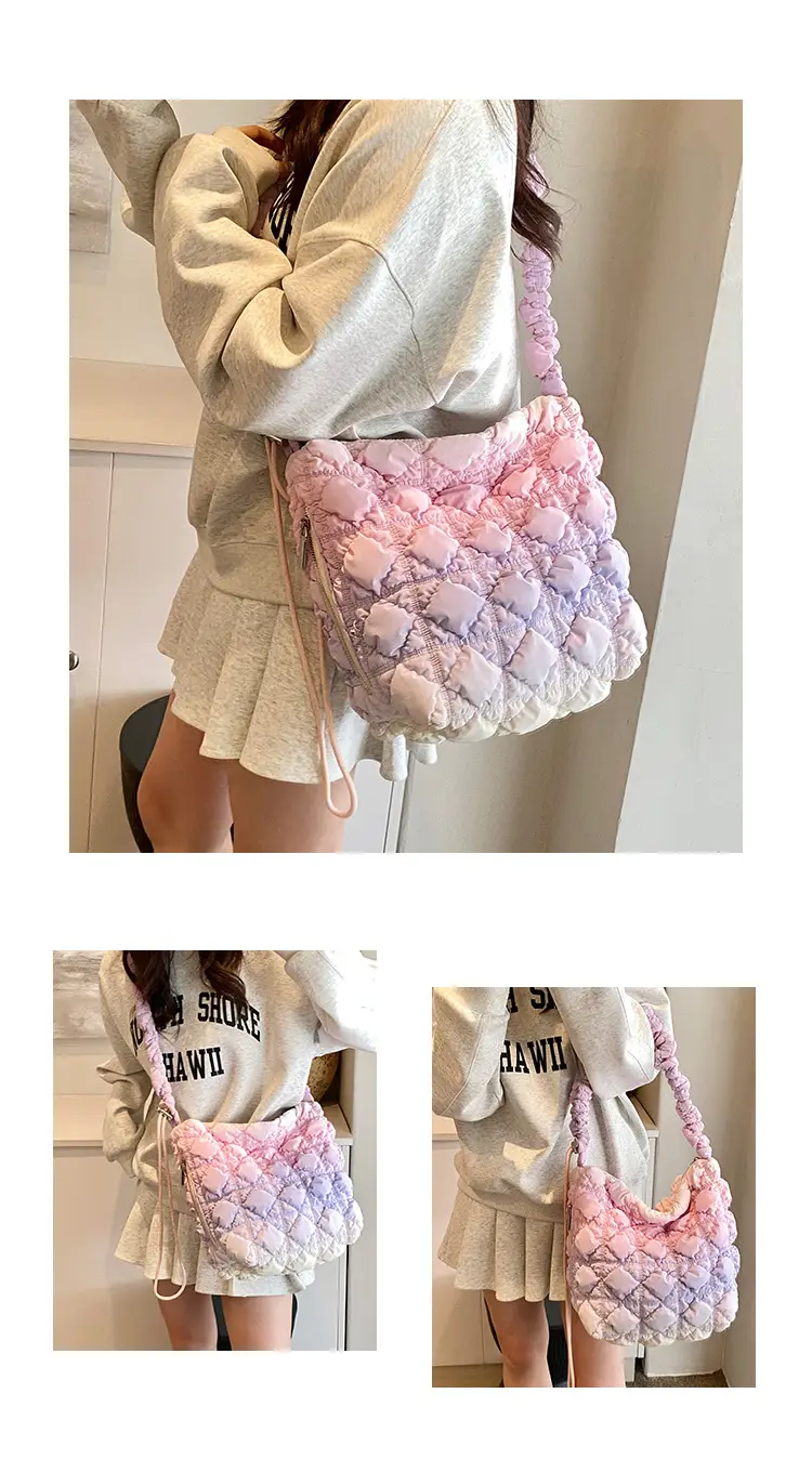 Pink Bubble Pleated Shoulder Bag for Women — feature 20