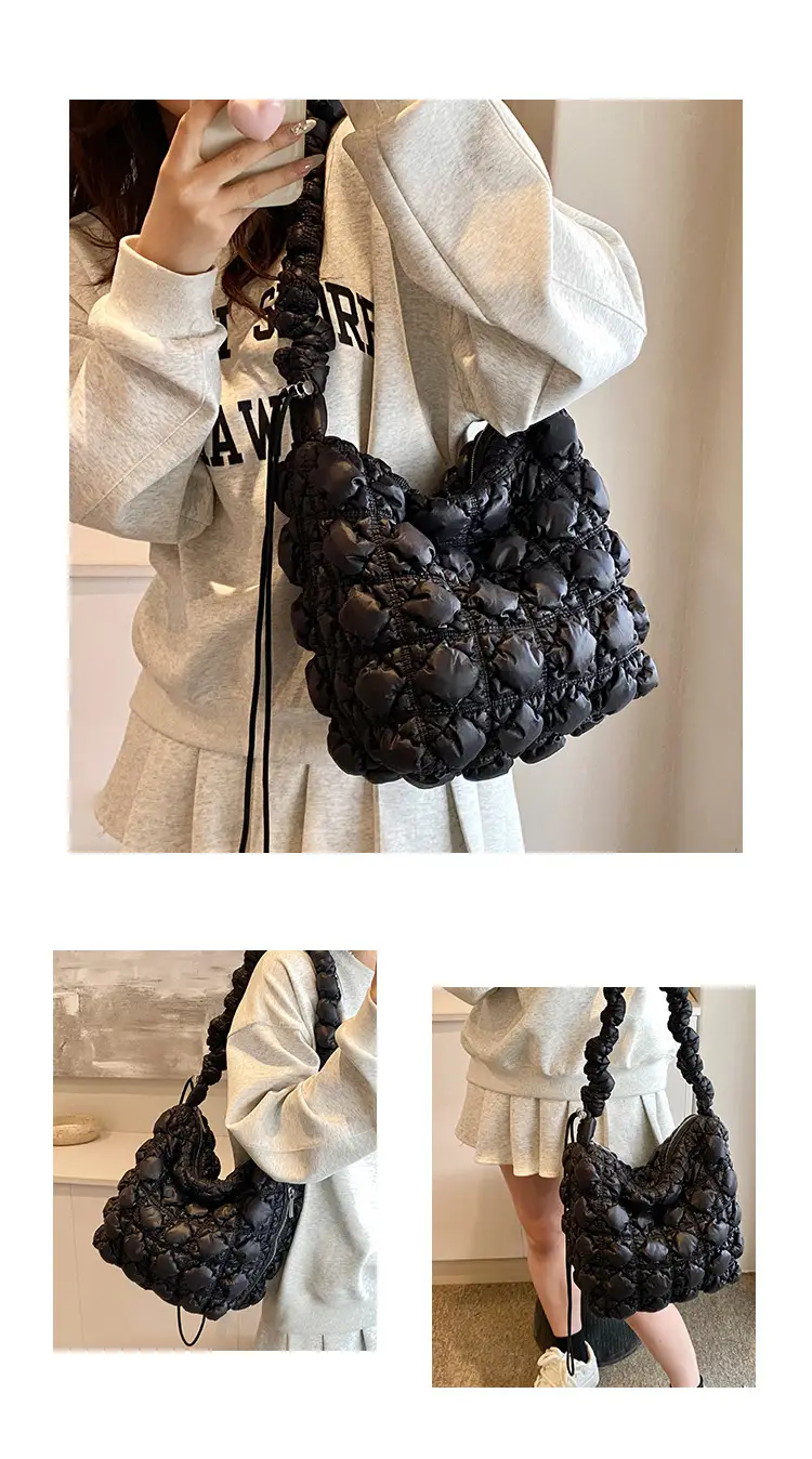 Pink Bubble Pleated Shoulder Bag for Women — feature 21