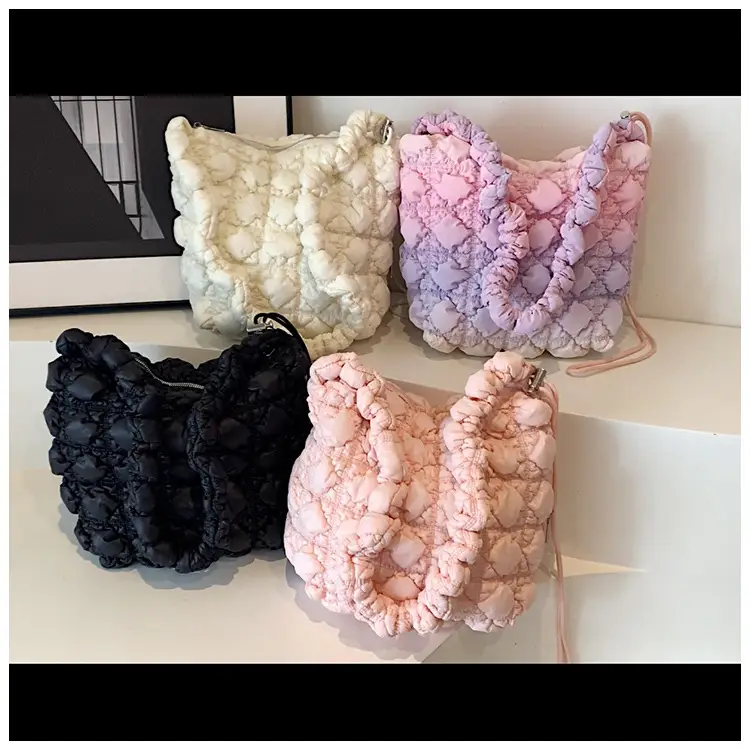 Pink Bubble Pleated Shoulder Bag for Women — feature 22