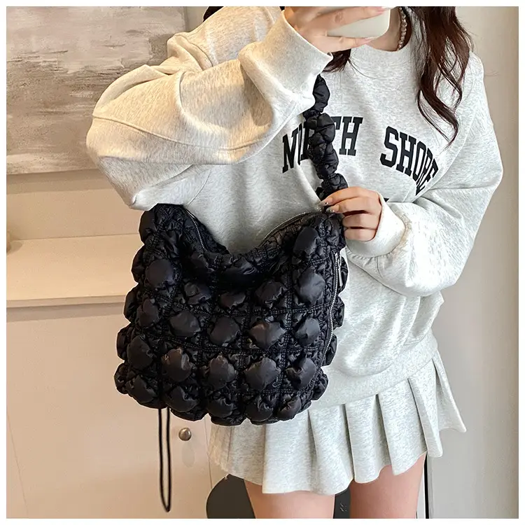 Pink Bubble Pleated Shoulder Bag for Women — feature 6