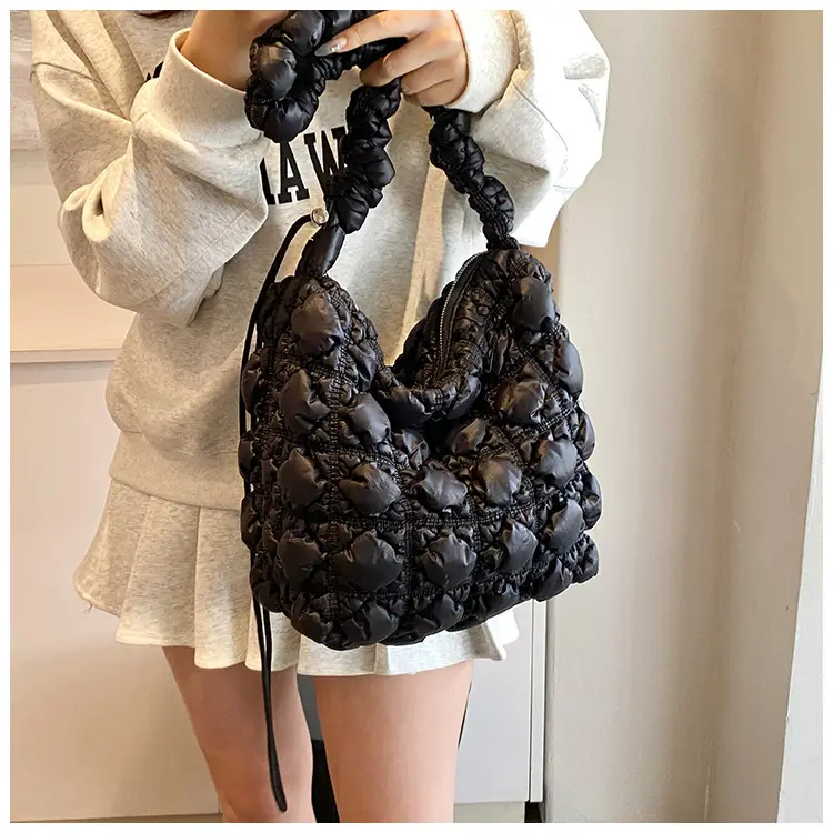 Pink Bubble Pleated Shoulder Bag for Women — feature 7