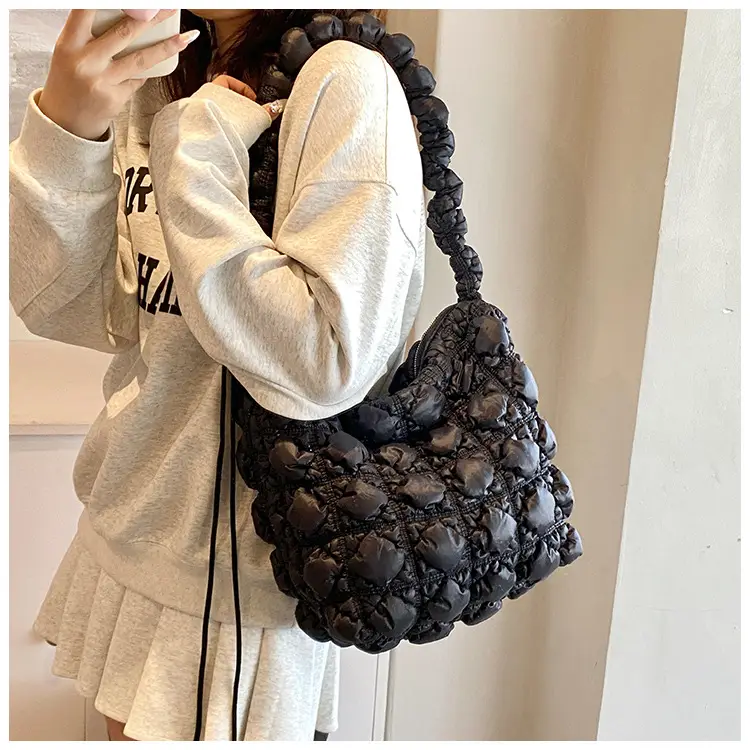 Pink Bubble Pleated Shoulder Bag for Women — feature 8