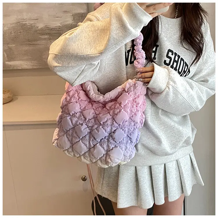 Pink Bubble Pleated Shoulder Bag for Women — feature 9