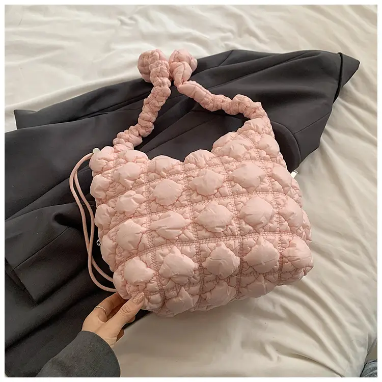Pink Bubble Pleated Shoulder Bag for Women - Image 3