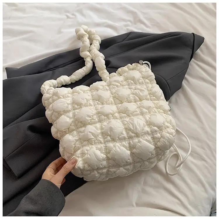 Pink Bubble Pleated Shoulder Bag for Women - Image 4