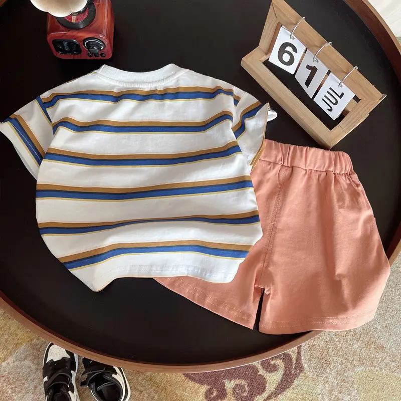 Children Striped T-Shirt Shorts Set 2024 Summer - Image 5