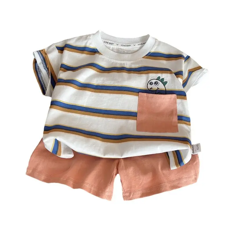 Children Striped T-Shirt Shorts Set 2024 Summer - Image 6