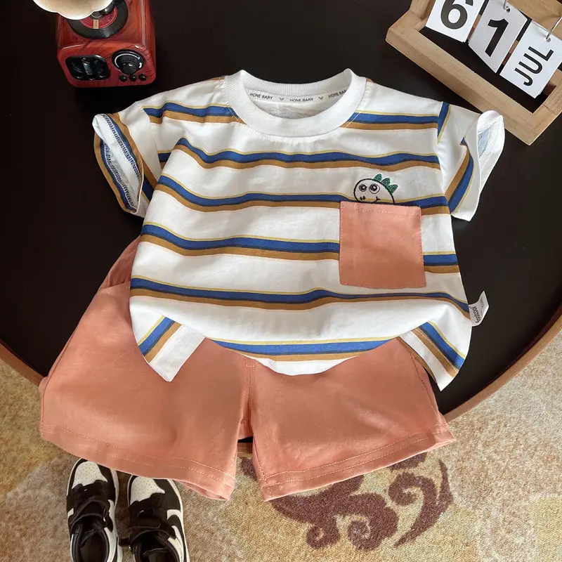 Children Striped T-Shirt Shorts Set 2024 Summer — feature 1