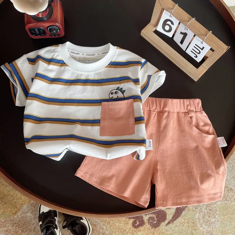 Children Striped T-Shirt Shorts Set 2024 Summer — feature 3