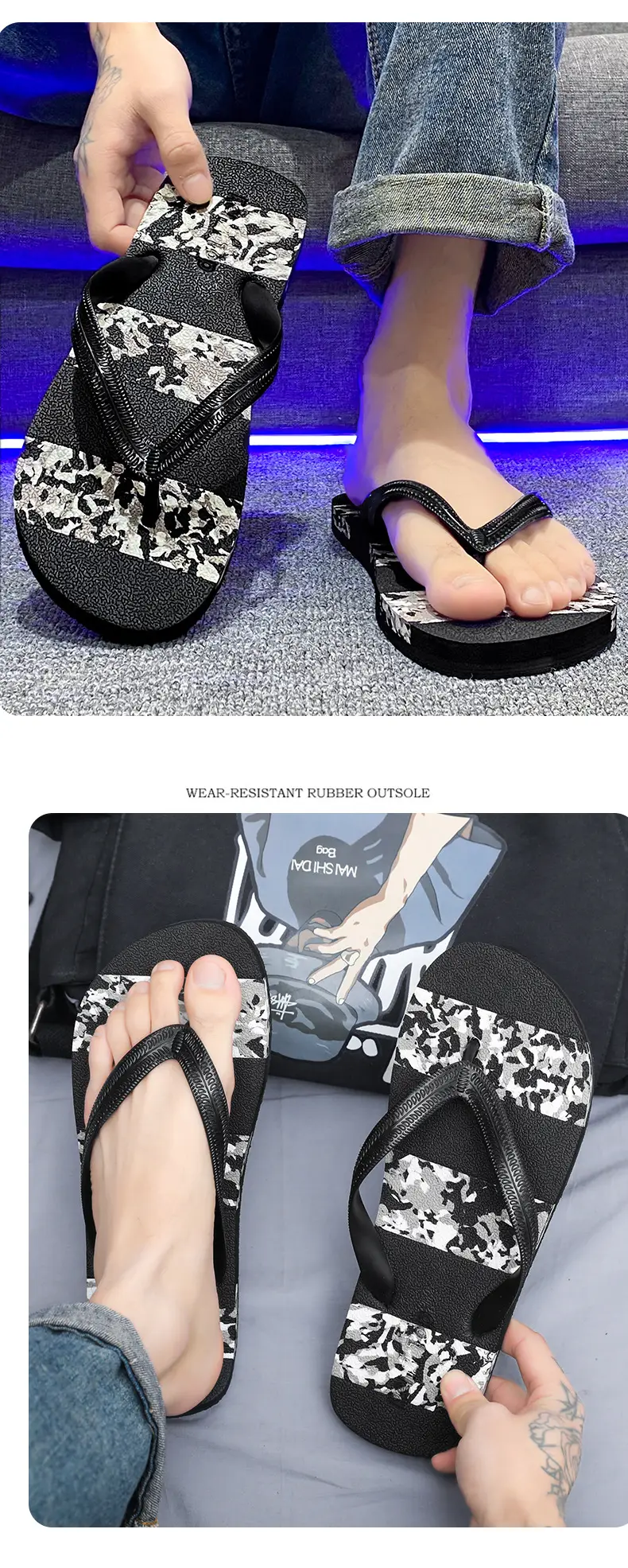 Slippers Men's Flip-Flops Summer Beach Casual Non-Slip Shit Feet Pinch Soft Bottom Wear-Resistant Outdoor plus size 45 Sandals — feature 14
