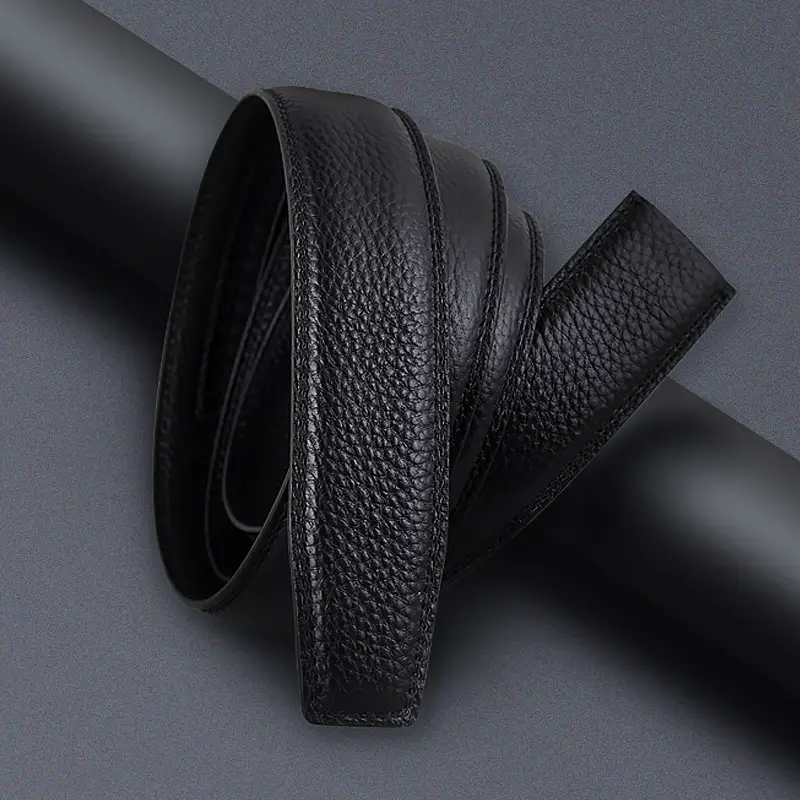 Men's Black Leather Belt with Silver Automatic Buckle - Image 3