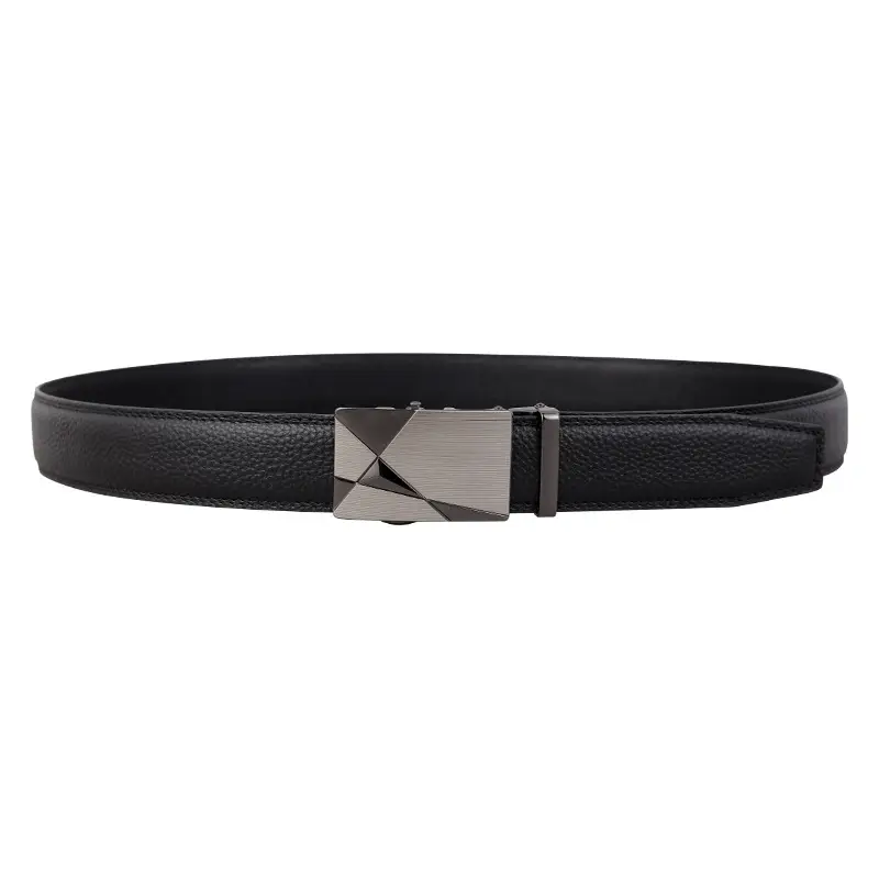 Men's Black Leather Belt with Silver Automatic Buckle - Image 6