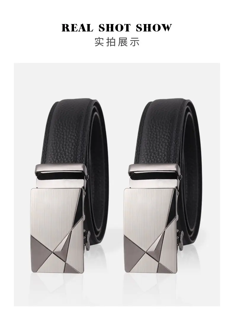 Men's Black Leather Belt with Silver Automatic Buckle — feature 16