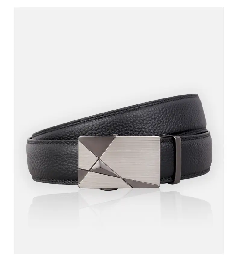 Men's Black Leather Belt with Silver Automatic Buckle — feature 17