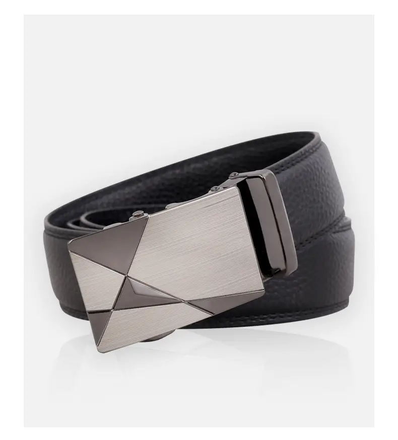 Men's Black Leather Belt with Silver Automatic Buckle — feature 18