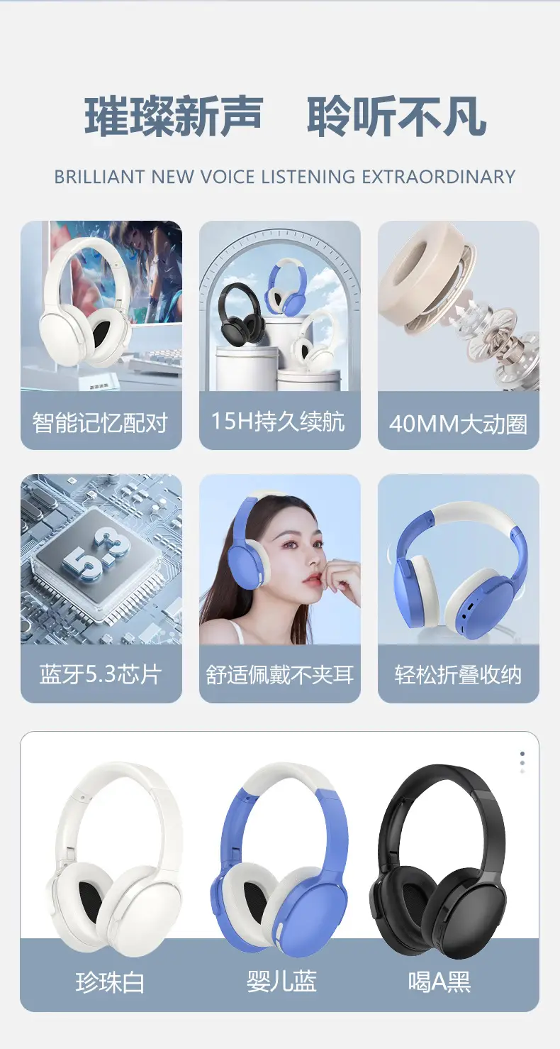 Over-Ear Bluetooth Headphones Blue White Vje907 — feature 5