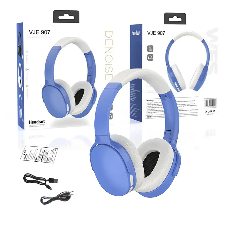 Over-Ear Bluetooth Headphones Blue White Vje907 - Image 3