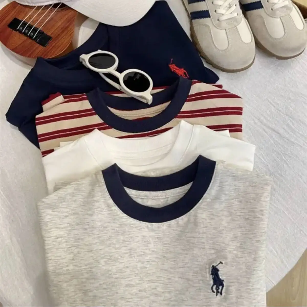 Boys Cotton Striped T-Shirt Navy Red — feature 10