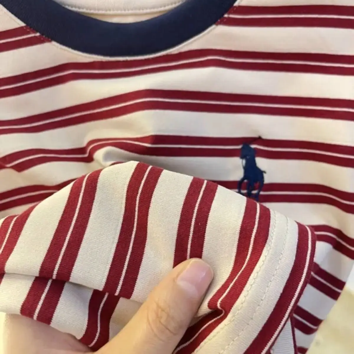 Boys Cotton Striped T-Shirt Navy Red — feature 7