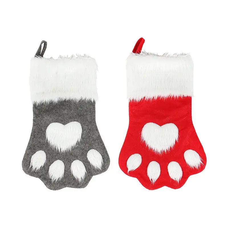 Red Dog Paw Christmas Socks with Fur Trim - Image 7