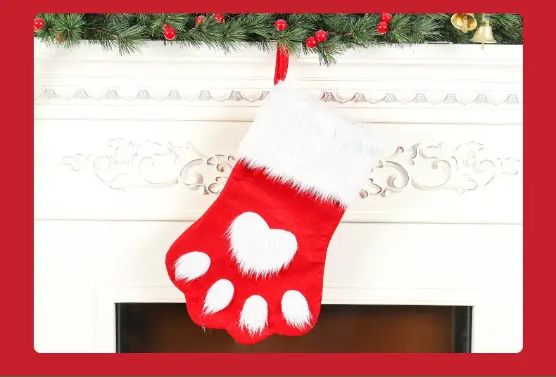 Red Dog Paw Christmas Socks with Fur Trim — feature 10