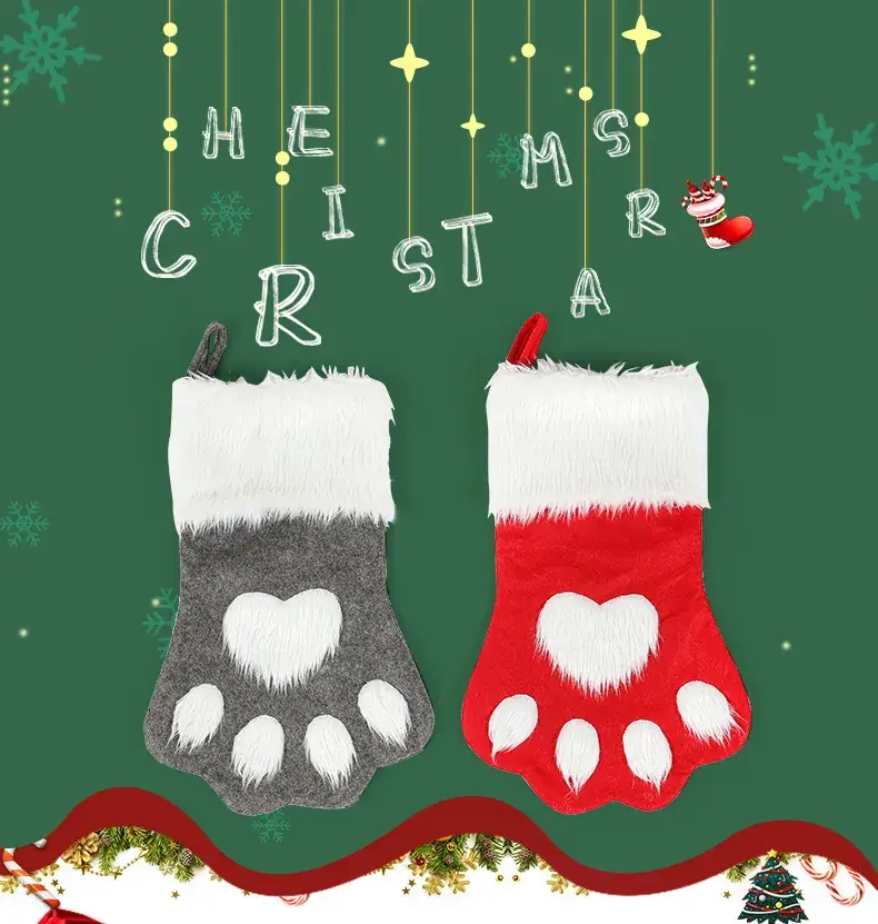Red Dog Paw Christmas Socks with Fur Trim — feature 2